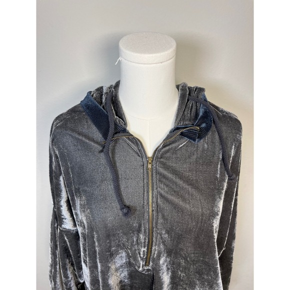 FAVLUX Fashion Women's Gray Velvet Quarter Zip Hoodie Size L - Picture 3 of 7